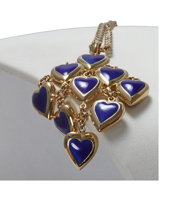 18kt gold multiple heart pendant with blue enamel - image 3