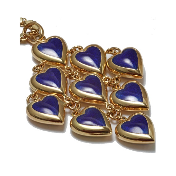 18kt gold multiple heart pendant with blue enamel - image 2