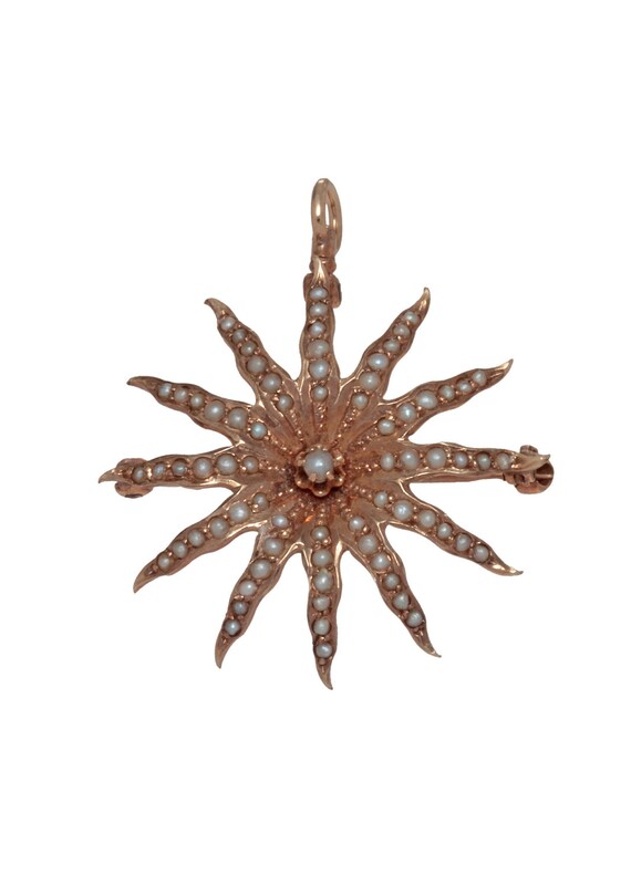 10 karat yellow gold star design multi seed pearl… - image 3