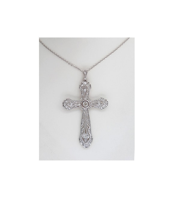 Vintage Platinum and Diamond Cross Pendant