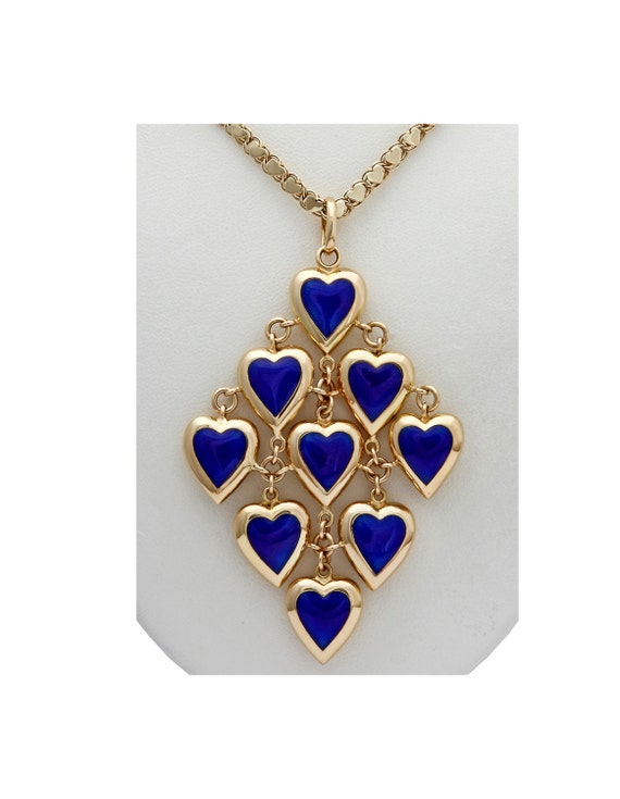 18kt gold multiple heart pendant with blue enamel - image 1