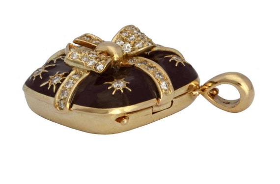 18kt gold and diamond gift box with bow locket pe… - image 5