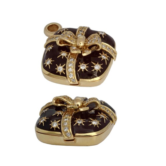 18kt gold and diamond gift box with bow locket pe… - image 4
