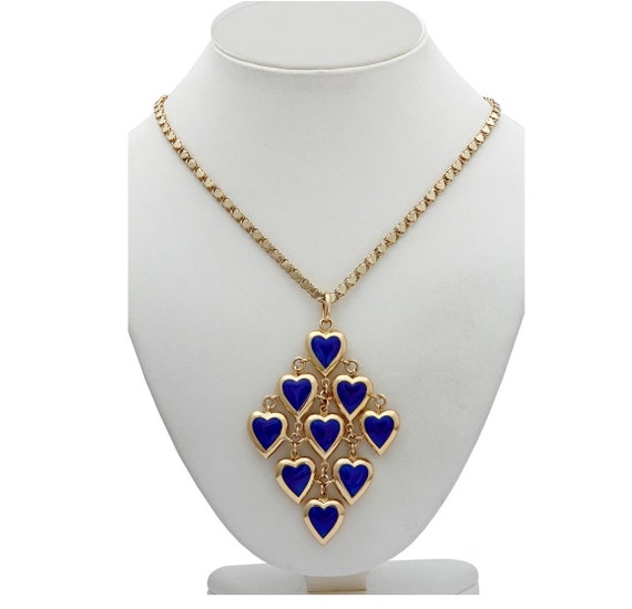 18kt gold multiple heart pendant with blue enamel - image 4