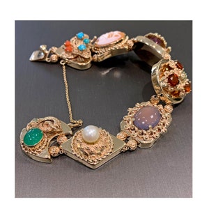14kt gold vintage colored stone slide charm bracelet