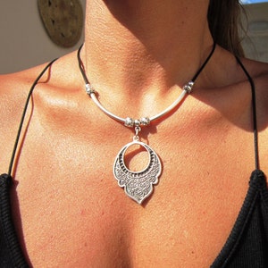 HANDMADE JEWELRY statement silver necklace for women, layer necklace set, beaded boho necklace , charm choker necklace, boho jewelry