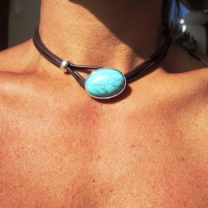 simple leather choker, turquoise jewelry,  choker necklaces, leather Minimalist Necklace, ethnic necklace, custom Womens Necklaces