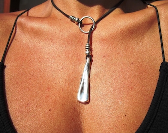 simple LARIAT Y NECKLACE, statement leather necklace for women, handmade jewelry pendant necklace, boho silver jewelry gift for her