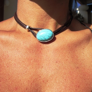 simple leather choker, turquoise jewelry,  choker necklaces, leather Minimalist Necklace, ethnic necklace, custom Womens Necklaces