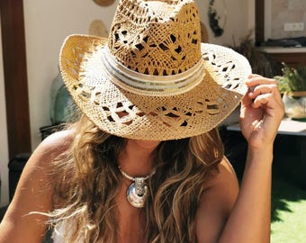 Coastal cowgirl Custom Straw cowboy hat for women • Bride bachelorette party
