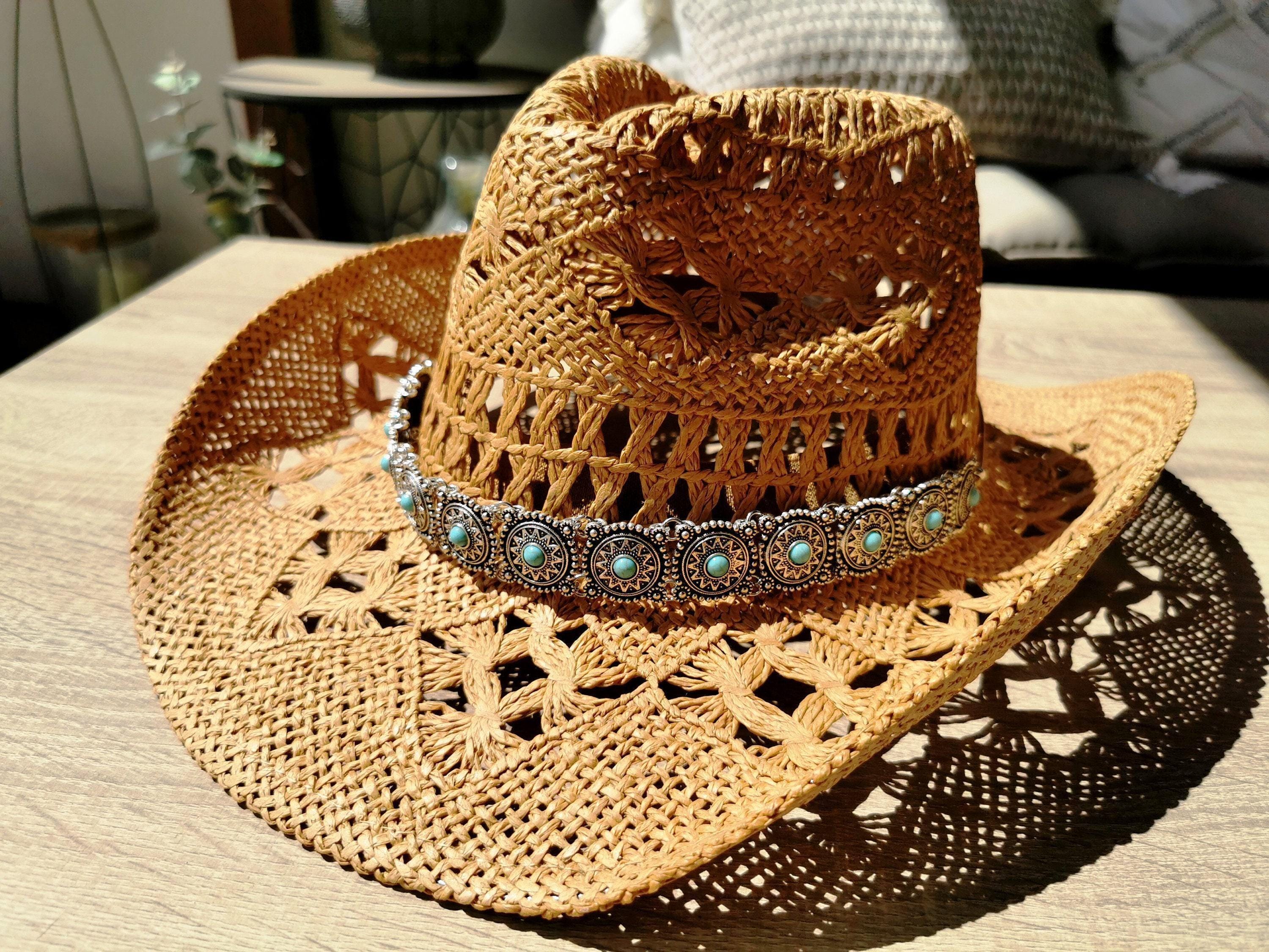 Vintage Y2K Black Crochet Raffia Sun Hat Boho Cowgirl Festival Coastal Grandma Crochet Raffia Cowgirl Hat - Etsy main image 3