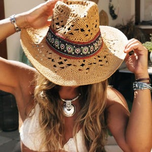 Handmade custom hat for women – straw cowboy summer style, western fashion gift for festivals