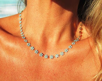Gänseblümchen Blume schlichte Gold Halskette, zierliche Choker, minimalistische Kette Boho Schmuck