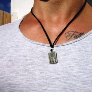 silver pendant mens necklace, handmade leather jewelry for men, gifts for men, gift for him