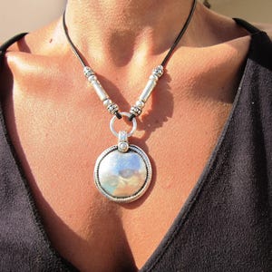 silver pendant necklace, boho chic jewelry, bohemian necklace, statement jewelry, pendant necklace choker, handmade jewelry gift for her image 3