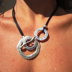 ring necklace, Women Necklace, short circle necklace, leather jewelry, necklace for her, Costume Jewelry, Handmade jewelry gift for her