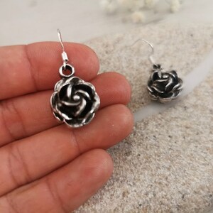 Rose flower dangle earrings, silver boho earrings, drop earrings, statement handmade jewelry, boho jewelry accessories, women earrings