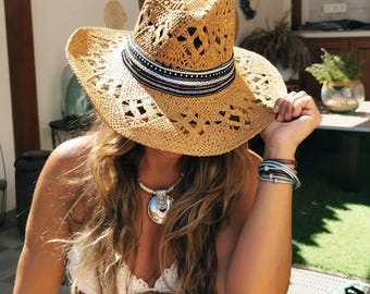 Coastal cowgirl Custom Straw cowboy hat for women • Bride bachelorette party
