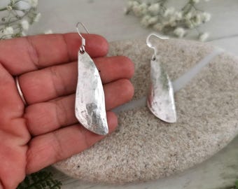 Silver Beaded Dangle Drop Earrings • Cute Unique Boho Handmade Jewelry