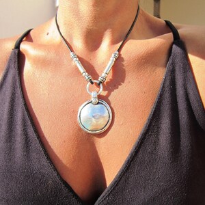 silver pendant necklace, boho chic jewelry, bohemian necklace, statement jewelry, pendant necklace choker, handmade jewelry gift for her image 4