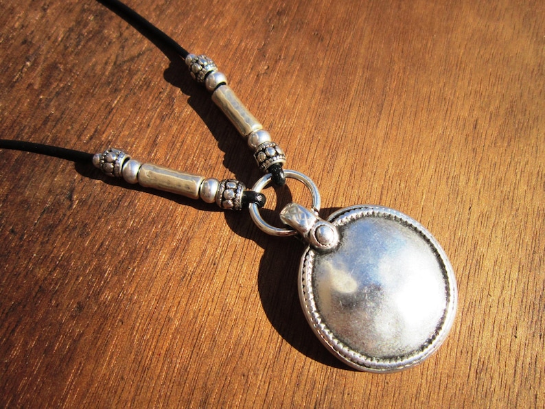 silver pendant necklace, boho chic jewelry, bohemian necklace, statement jewelry, pendant necklace choker, handmade jewelry gift for her image 5