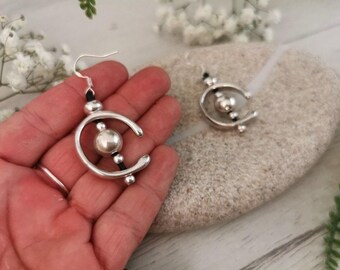 Silver Beaded Dangle Drop Earrings • Cute Unique Boho Handmade Jewelry