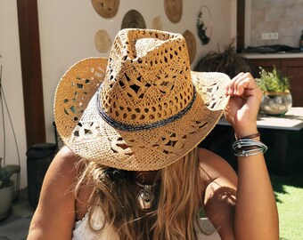 Coastal cowgirl Custom Straw cowboy hat for women • Bride bachelorette party