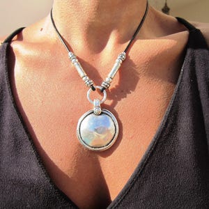silver pendant necklace, boho chic jewelry, bohemian necklace, statement jewelry, pendant necklace choker, handmade jewelry gift for her image 2
