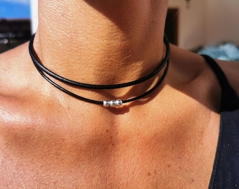 womens beaded choker necklace • Minimalist Necklace • Layering Necklace • gifts for her • Silver handmade jewelry by Kekugi