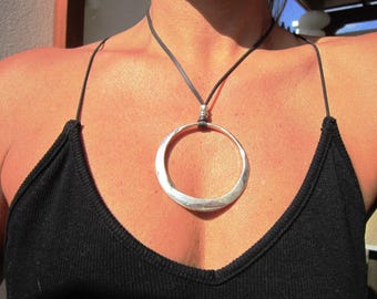 Ring silver pendant necklaces for women, long necklace, bohemian necklace, boho chic jewelry, handmade jewelry statement necklace