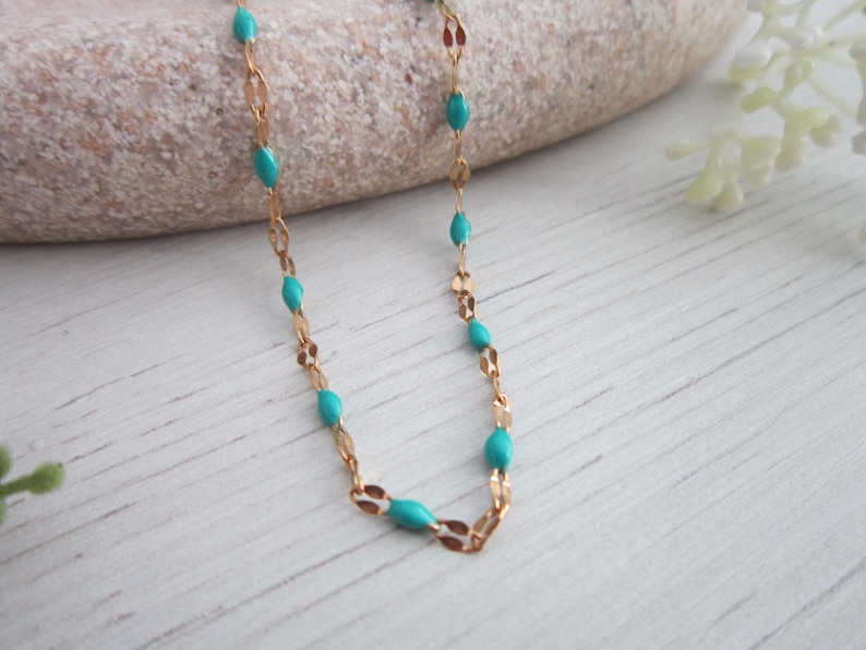 Türkis zierliche Gold Choker Halskette für Frauen in einem minimalistischen Boho Stil, handgemachte Schmuck benutzerdefinierte Halskette personalisiertes Geschenk für sie. Bild 6