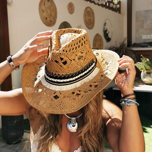 Vintage Cowboyhut für Damen – Sommerhut aus Stroh, Hut im Western-Stil, Strohhut, Hut nach Ihren Wünschen