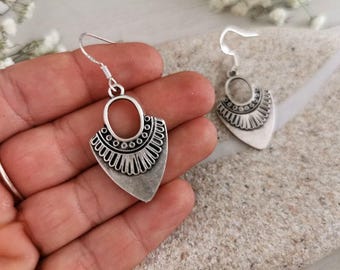 Silver Beaded Dangle Drop Earrings • Cute Unique Boho Handmade Jewelry