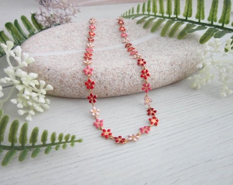 Daisy flower simple gold necklace, dainty choker, minimalist chain bohemian jewelry