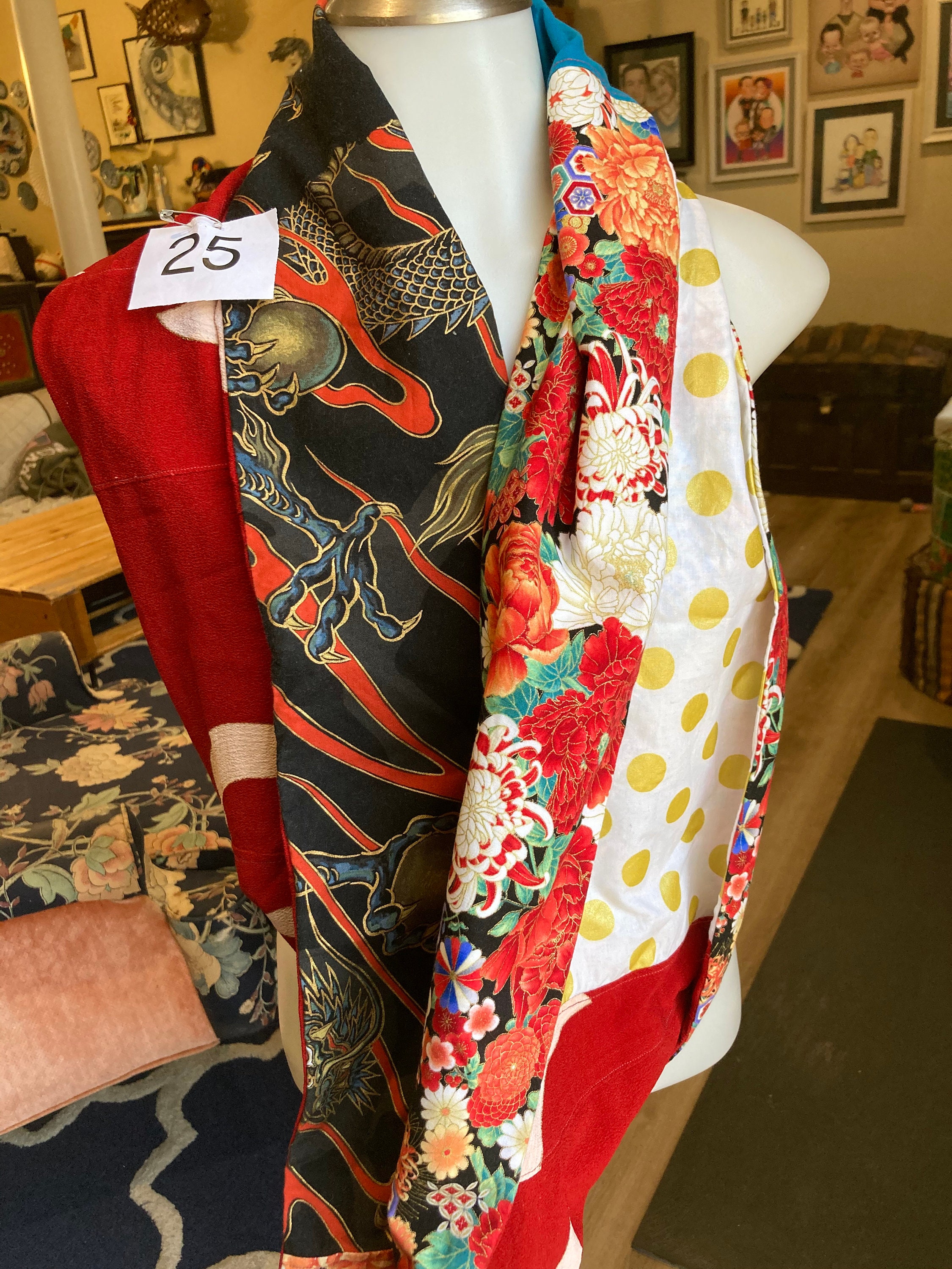 Vintage Japanese Kimono Infinity Scarf Etsy