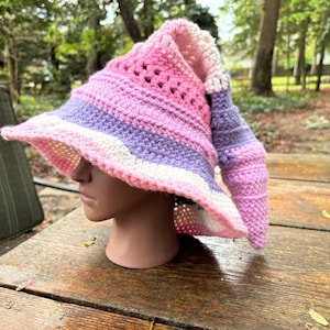 Crocheted Wizard Hat (pink purple white)