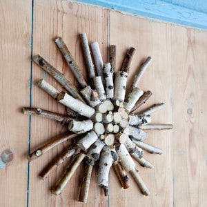 Natural Twig Wreath -Sun Sculpture Birch Rustic Outdoor