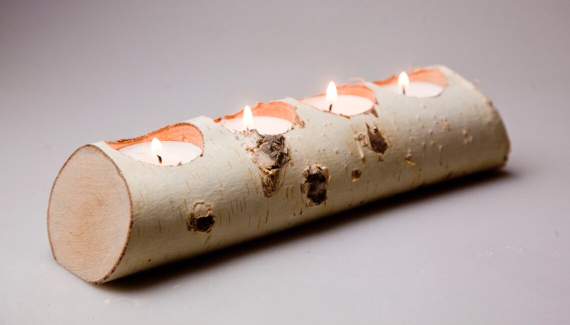 Natural White Birch Wood Candle Holders Rustic Wedding Etsy