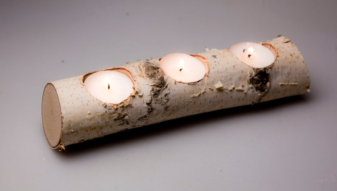 Natural White Birch Wood Candle Holders Rustic Wedding Etsy