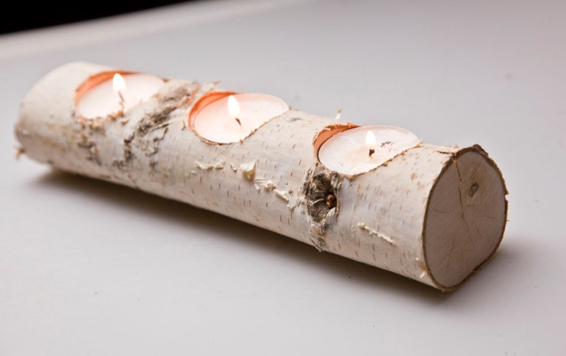 Natural White Birch Wood Candle Holders Rustic Wedding Etsy
