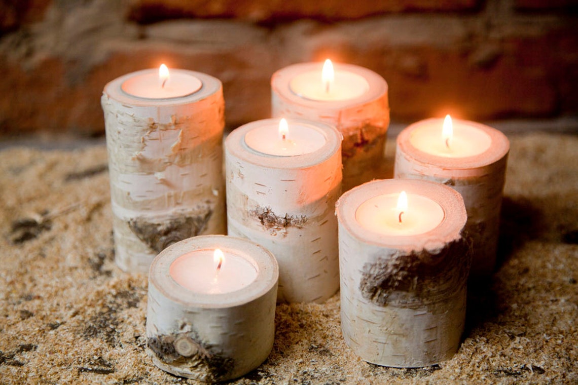 Natural White Birch Wood Candle Holders Set of 6 Heights Etsy