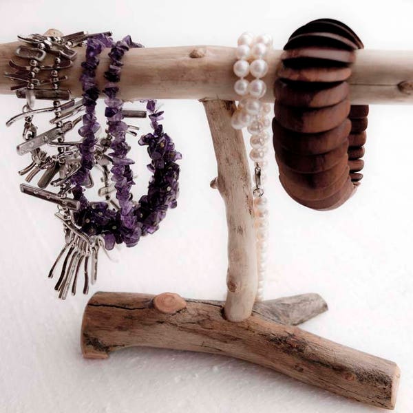Porte-bijoux en bois flotté/support de montre bracelet/présentoir à bijoux/support à bijoux, naturel/organisateur