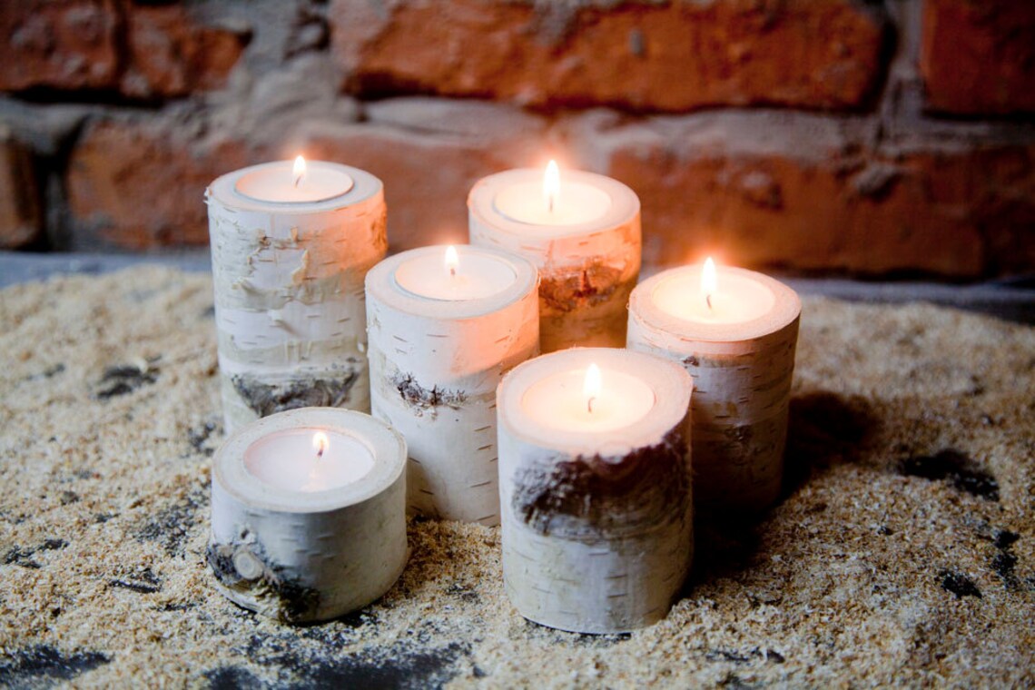 Natural White Birch Wood Candle Holders Set of 6 Heights Etsy
