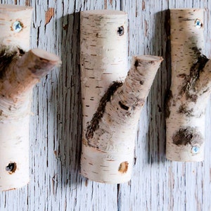 3 рс. Natural Branch Wall Hooks, Rustic Wooden Coat Hooks, Coat Rack, Birch Wooden Hook, Ructic Home Decor, Tree Log, Decorative Branches image 1