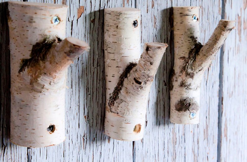 3 рс. Natural Branch Wall Hooks, Rustic Wooden Coat Hooks, Coat Rack, Birch Wooden Hook, Ructic Home Decor, Tree Log, Decorative Branches image 1