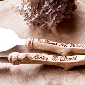 Cake knife set/Rustic cake server/ Wood Wedding knife/ Wedding cake set/ Rustic wedding Personalized server/ Driftwood wood/ Wedding gift image 8