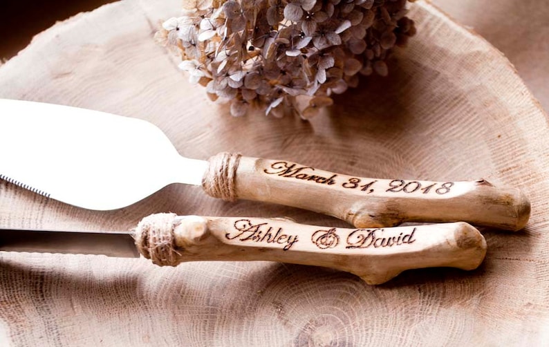 Cake knife set/Rustic cake server/ Wood Wedding knife/ Wedding cake set/ Rustic wedding Personalized server/ Driftwood wood/ Wedding gift image 8