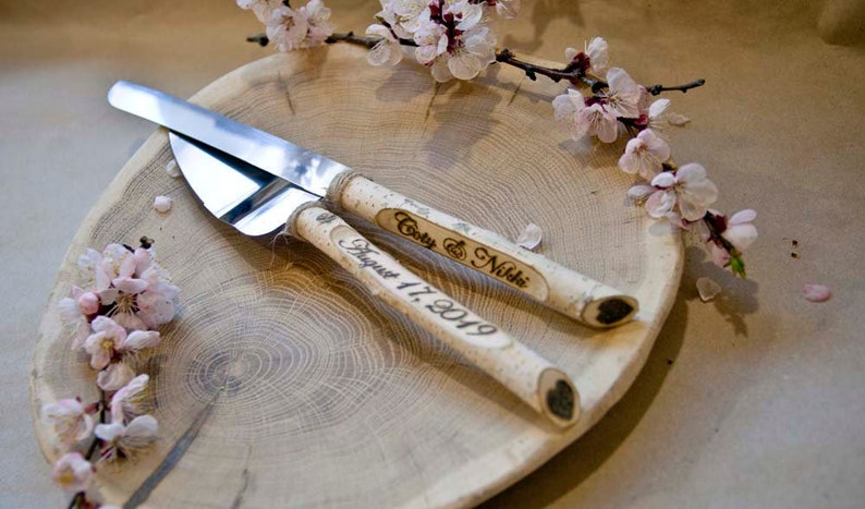 Wedding knife set/ Wedding server set/ Wedding set/Cake servers/ Cake knife set/Wedding Cake Servers & Knives /Rustic knife server image 2