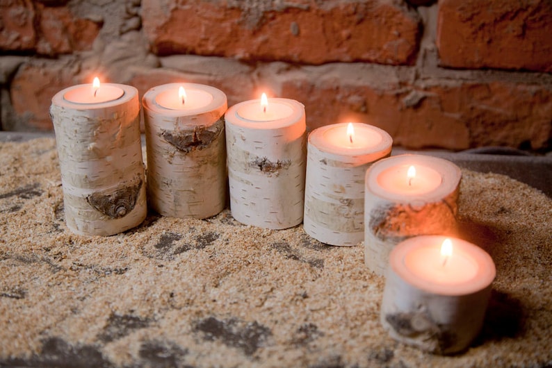 Natural White Birch Wood Candle Holders Set of 6 Heights Etsy