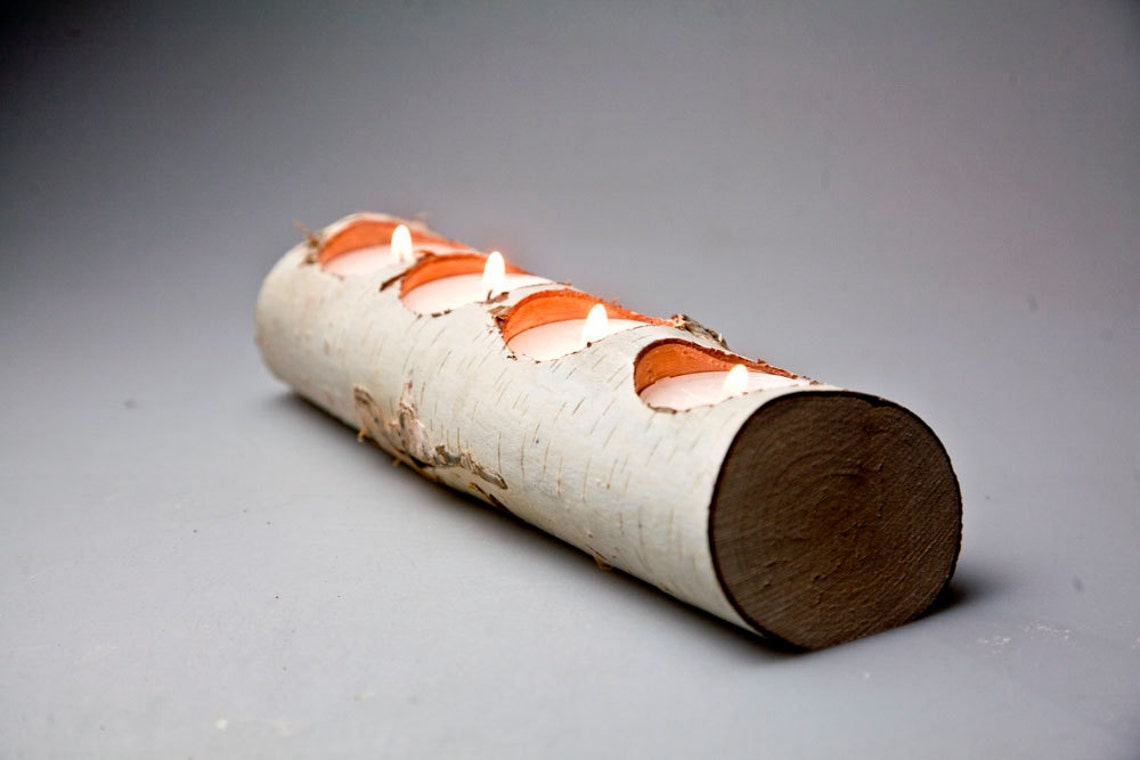 Natural White Birch Wood Candle Holders Rustic Wedding Etsy